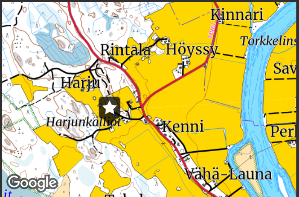 Harjun tila ja Huittisten Latomäentie(tähti), vesistö oikealla Kokemäenjoki.jpg.png