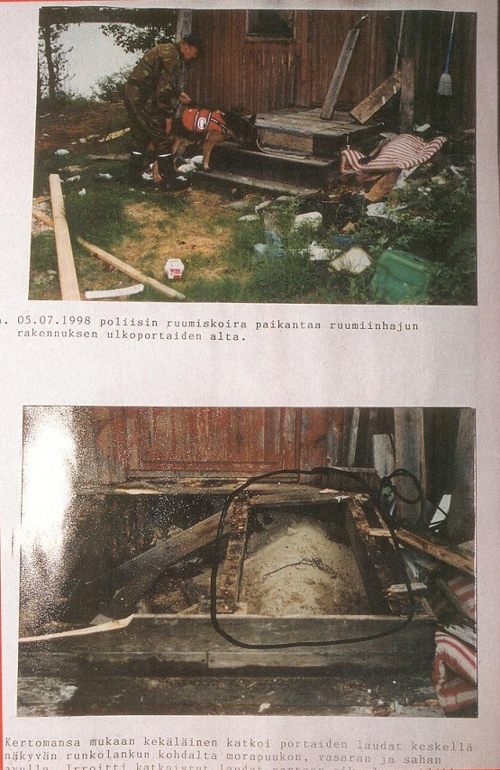 Vuorokauden kuluttua surmatyöstä Erna paloitteli miesystävänsä ruumiin ja piilotti keskivartalon ulkoportaikon alle. Teksti Alibi 2/04.