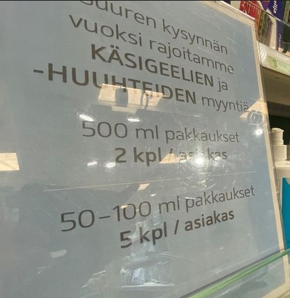 Yliopiston apteekki rajoittaa käsidesin myyntiä