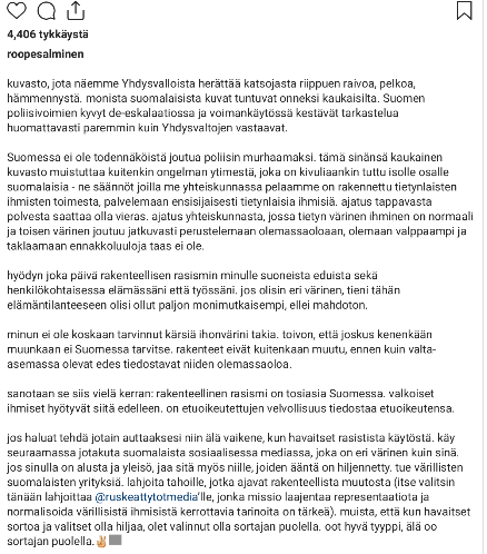Roope näkee murhia ja rassismia, hänellä on valkoista etuoikeutta.