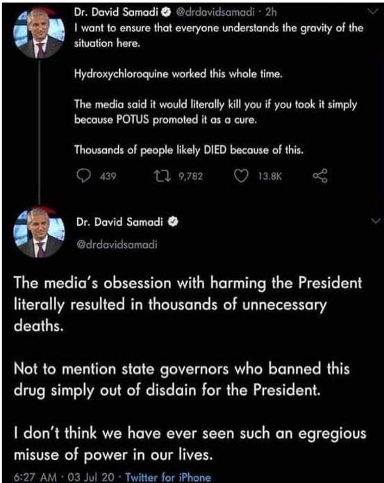 Hydroklorokiniini parantaa, mutta eihän sitä voi käyttää koska Orange Man Bad!