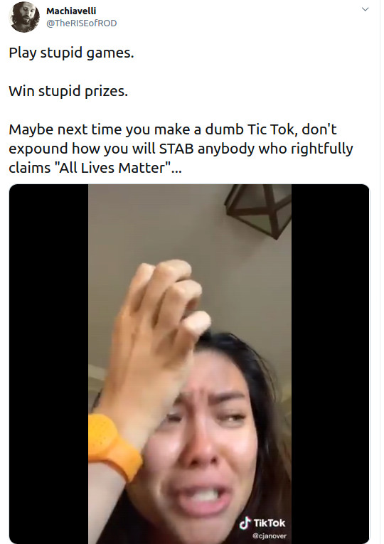 No Karen, stabbing threats are not Ok, no matter how BLM you are.