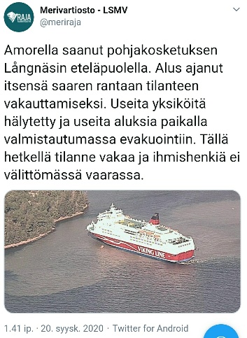 Viking Amorella on onnistuttu ajamaan karille hyvissä olosuhteissa.jpg