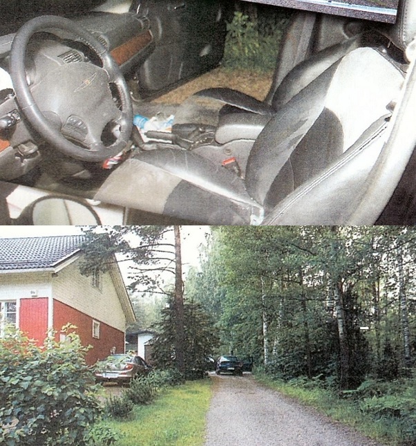 Tilanne Viittatiellä ampumisen jälkeen poliisien saavuttua. Kuva poliisin etpk / Alibi 3/05