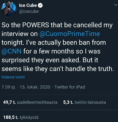 Ice Cube kertoo saamistaan fuduista CNN-ohjelmasta ja kertoo cnnää ilmeisesti pelottavan totuus.jpg