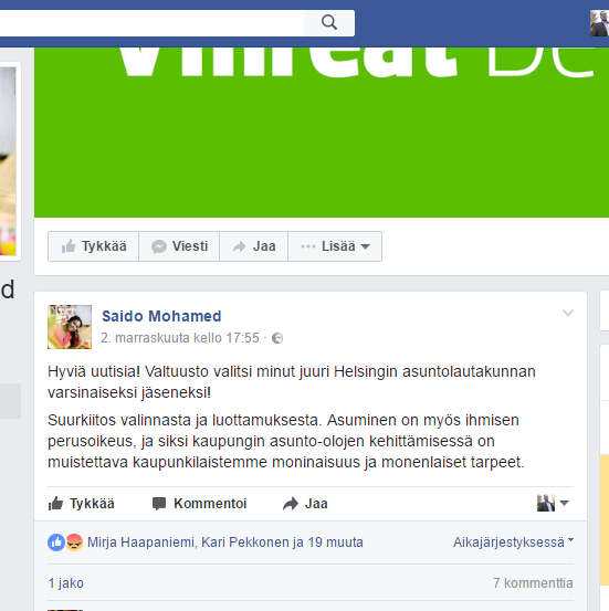 Kiittää luottamuksesta... Kuvakaappaus "Saldon" fb-sivuilta.