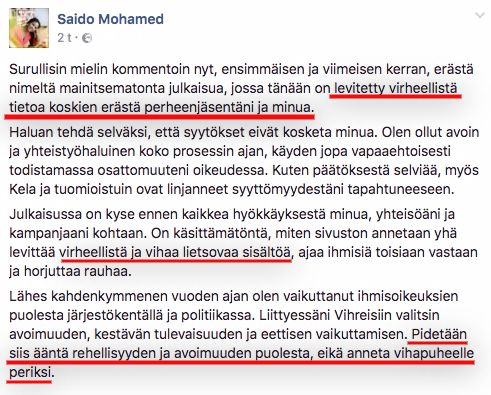 Saido Mohamed ampuu viestintuojan. Kuvakaappaus "Saldon" fb-sivuilta.