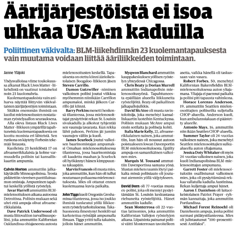 Jokin sanomalehti lokakuussa 2020.