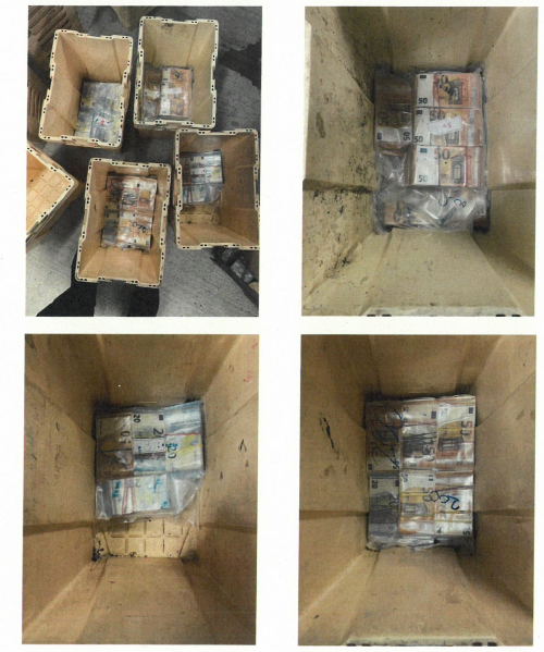 Käteistä rahaa oli piilotettu kukkalaatikoiden pohjalle muoviin pakattuna. Kuvissa Saksan Travemündessa takavarikoidut yli 200 000 euroa.jpg