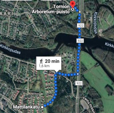 Kokkokankaalta Arboretum-puistoon kartalla summittaisella lähtöpisteellä.jpg