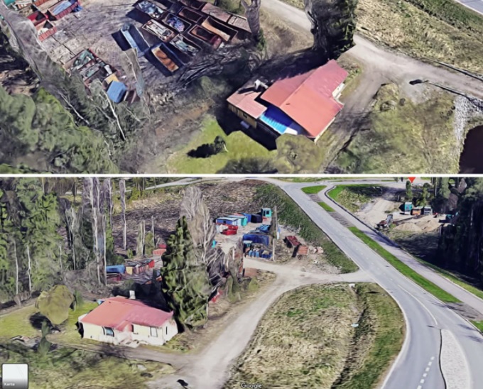 Henkirikoksen tapahtumapaikka sijaitsee syrjässä muusta asutuksesta.kuvakaappaus Google Earthista