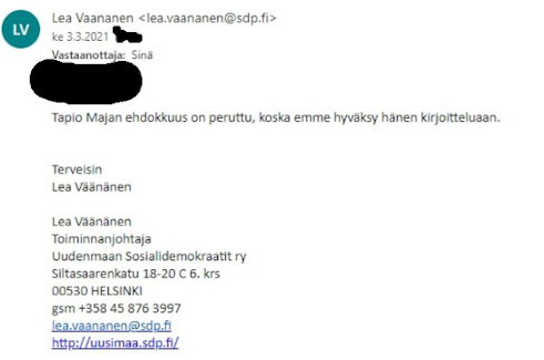 SDP ei hyväksy.