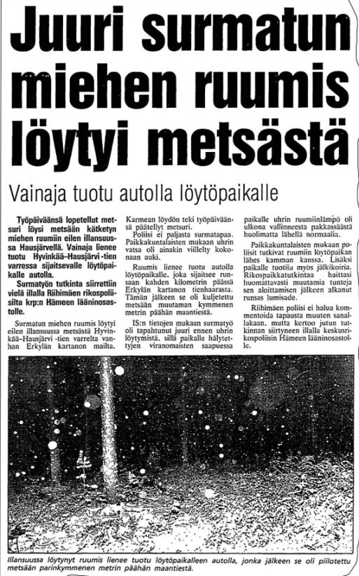 20. huhtikuuta 1991 IS kertoi uhrin olleen nainen.KUVA: IS-ARKISTO
