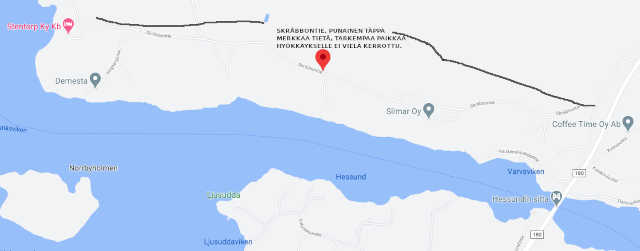 Tien alku- ja loppu merkattu mustalla viivalla.