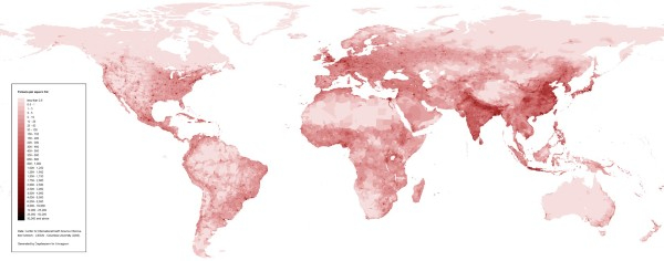 Väestöntiheys kuvattuna niin kuin ihmiset ovat todellisuudessa maapallolle levittäytyneet.jpg
