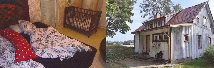 Aviomies kuristi Sini Ruohosen makuuhuoneessa. <br />Sini Ruohosen ja hänen aviomiehensä kotitalo. Kuvat Kuvat Lounais-Suomen poliisi