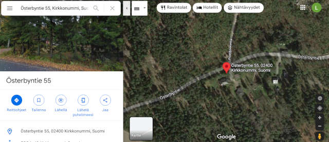 Kolmoissurman osoitteen seutua Kirkkonummelta, satelliittikuva google maps.jpg
