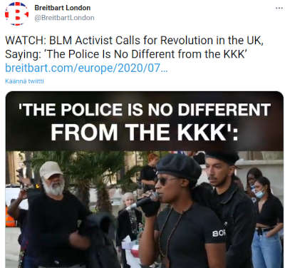 Poliisilla ja ku klux klanilla ei ole blm-sashan näkemyksen mukaan mitään eroa, kertoi hän saarnassaan.jpg