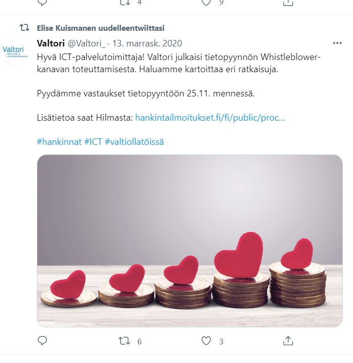 WhistleblowerKanavanToteuttaminen_HankinnatKartoitus_valtiollatoissatwiitti131120.JPG