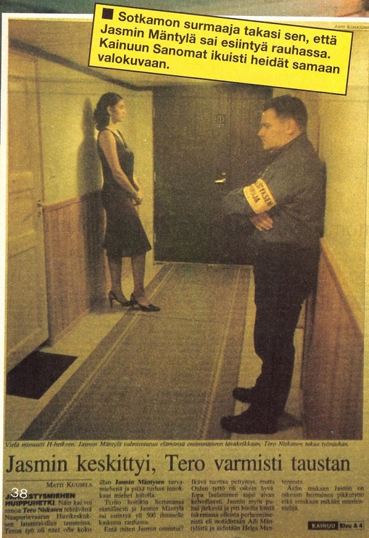 Keltapohjainen teksti Alibi 2/2003, lehtileikkeen teksti ja kuva Kainuun Sanomat.
