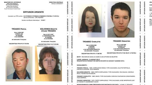 Kateissa ovat nelihenkisen Troadecin perheen vanhemmat Pascal ja Brigitte sekä heidän lapsensa Charlotte ja Sebastien. Heidät on nähty viimeksi 16. helmikuuta. (KUVA: Handout)