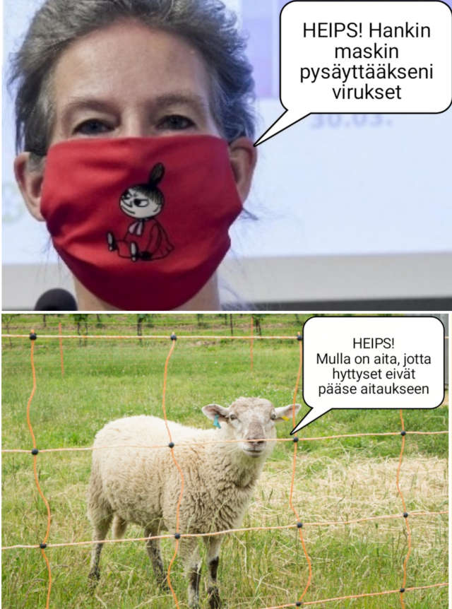 HUOM! Himorokottaja ja -valehtelija poseeraa vieläpä kangasrätti naamallaan.