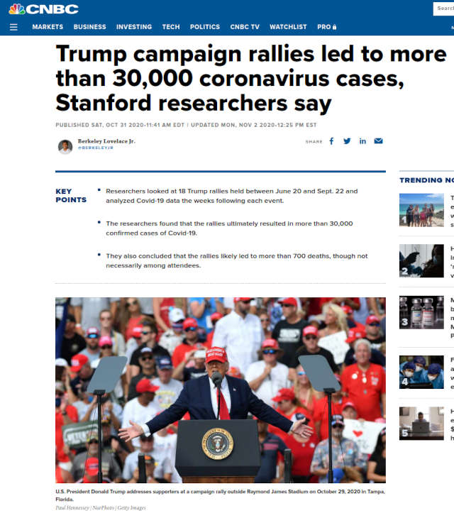 Yksittäinen Trump-ralli levitti korinan 30 000 ihmiselle ja todennäköisesti tappoi ainakin 700, uutisoi nbc.jpg