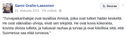 Meiltä pahoilta rasistisilta kriitikoilta usein unohtuu tämän, joten tässä ministeritason muistutus(ottaisiko hän yhden tph:n kotiansa sulostuttamaan?):