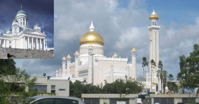 Suurkirkko jää toiseksi suurmoskeijan rinnalla. Kuvan moskeija reppumatkaltani Bruneissa 2009..jpg
