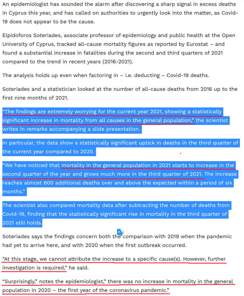 Epidemiologi havaitsi, että maassa ei ollut väestön ylikuolleisuutta 2020, mutta ylikuolleisuus alkoi vuoden 2021 toisen kvartaalin kohdalla kiihtyen kolmannessa kvartaalissa.jpg