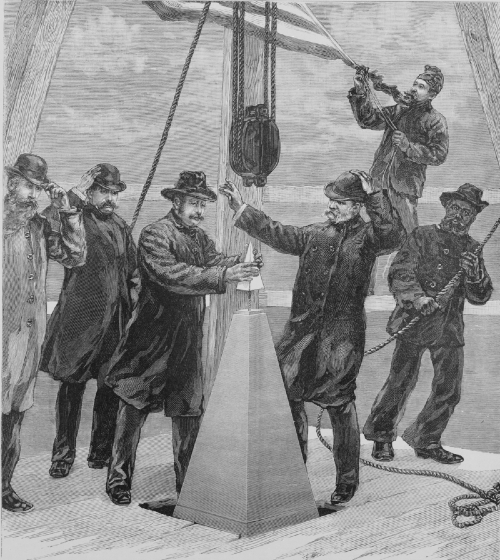 Alumiininen kärki asetettiin Washington monumenttiin vuonna 1884.jpg