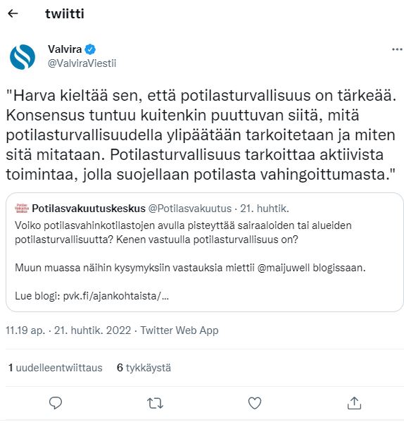 Valvira_tviittaa210422_valvontaketjulta_puuttuu_yhteinen_käsitys_siitä_mitä_potilasturvallisuudella_tarkoitetaan.JPG