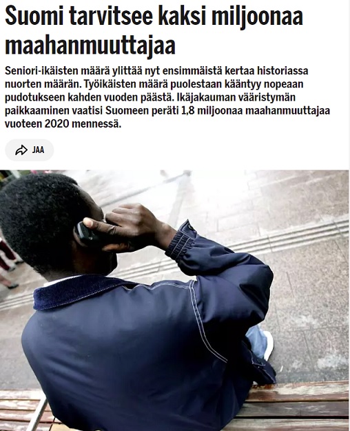 Suomi tarvitsee maahanmuuttajien aallon paikkaamaan työikäisten aukkoa. KUVA: MIKKO STIG/LEHTIKUVA