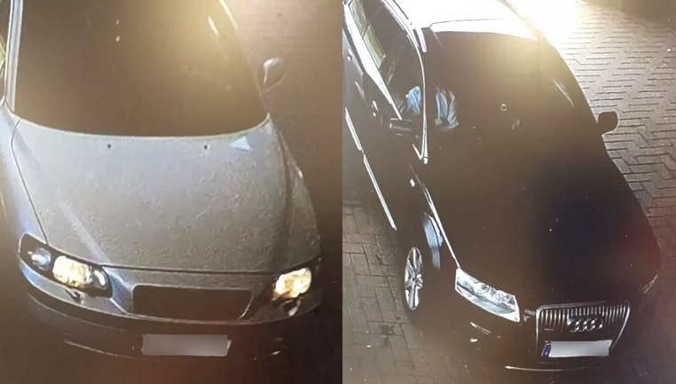 Toisen sunnuntaisen polttoainetta ilman maksun suoritusta vieneen farmarimallinen Volvo. KUVA: LUVIAN ST1:N VALVONTAKAMERA.<br />Tässä Audissa oli viikko sitten edessä sama rekisterikilpi, jota käytettiin Volvossa sunnuntaina. Myös tähän autoon vietiin polttoainetta maksamatta. KUVA: LUVIAN ST1:N VALVONTAKAMERA