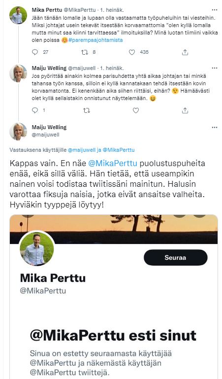 Twitterkeskustelua_Lääkärit_johtajat_lomat_parisuhteet_kuvakaappaus020722.JPG