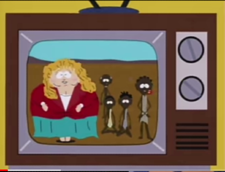 Amerikkalainen avustustyöntekijä Etiopiassa South Park -ohjelman Starvin' Marvin -jaksossa.jpg