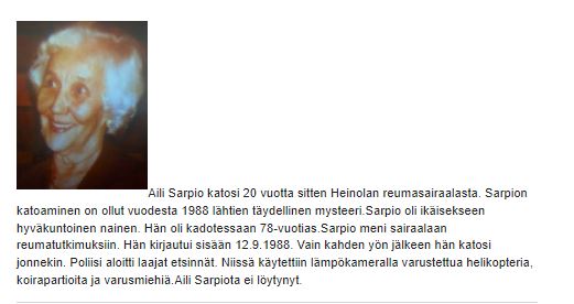 Aili_Sarpio_katosi_Heinolan_Reumasairaalasta.JPG