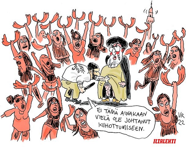 Ville Rannan pilapiirros 23.9.2022, siveyspoliisi ja naisten hunnuttomuus Iranissa.jpg