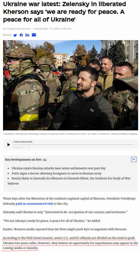 Koomikko Zelensky kertoi Ukrainan olevan nyt valmis rauhaan, uutisessa kerrotaan EU- ja US-johtajilla olevan erimielisyys rauhaanpakottamisesta.jpg