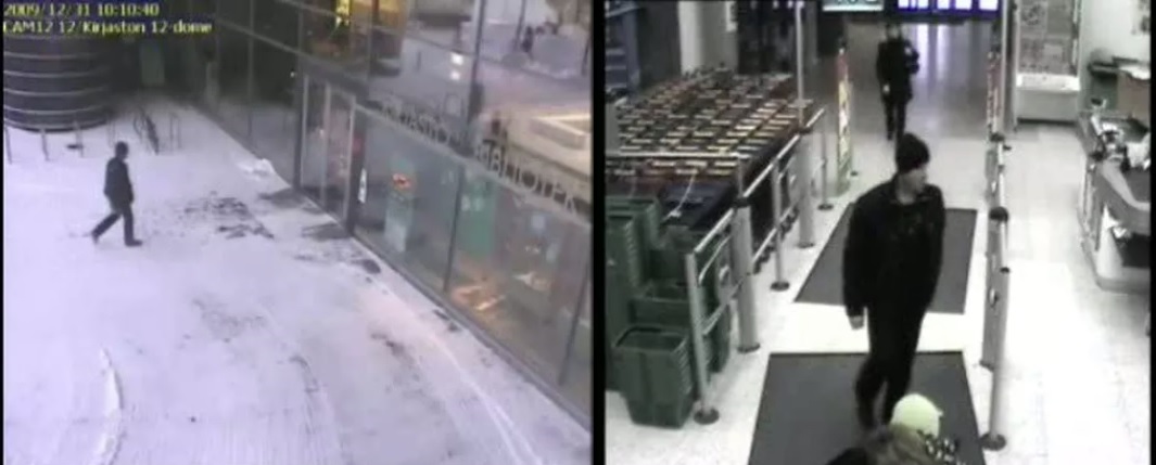 Surmaaja saapuu Prismaan. VALVONTAKAMERAKUVA