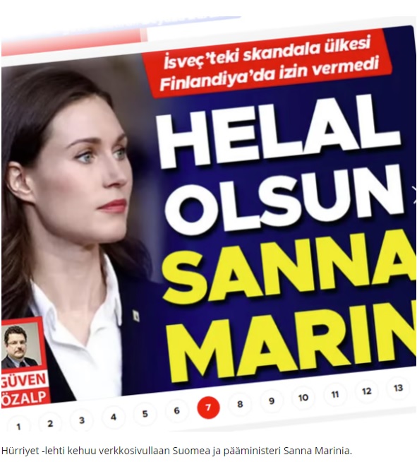 Hürriyet -lehti kehuu verkkosivullaan Suomea ja pääministeri Sanna Marinia.