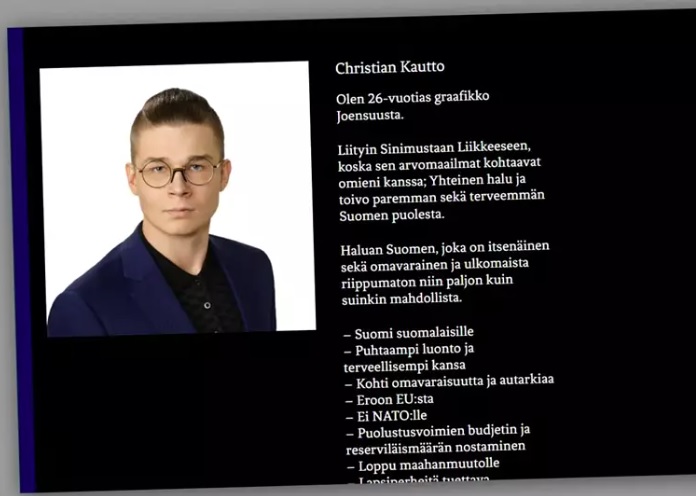 ”Yhteinen halu ja toivo paremman sekä terveemmän Suomen puolesta”, Christian Kautto kirjoittaa esittelysivullaan internetissä. KUVA: SINIMUSTALIIKE.FI