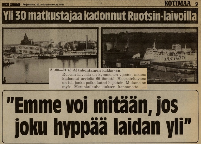 Uusi Suomi 30.1.1981, ohjelmatieto US 29.1.1981.