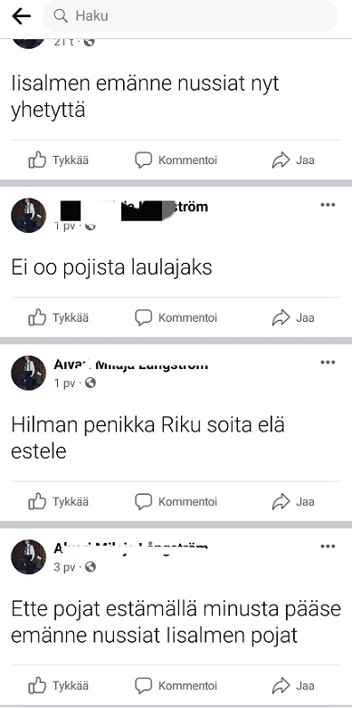 Kommentoineen profiilista julkisena