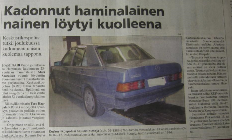 Ruumiin löytymisestä uutisoitiin Kymen Sanomissa 14.7.-06.