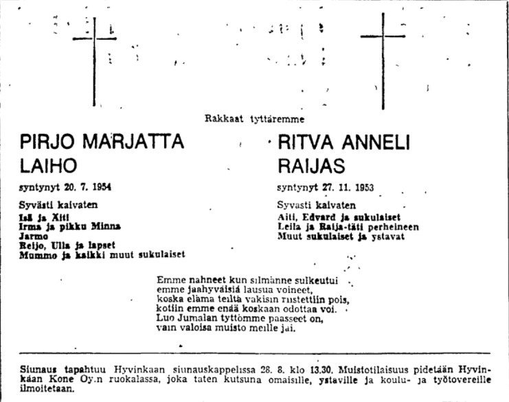 Kuolinilmoitukset HS 26.8.1971.