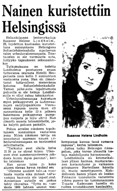 HS:n ensimmäinen uutinen tapauksesta. HS 9.8.1976.