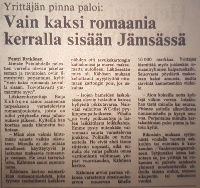 Jostain sanomalehdestä heinäkuulta 1993.