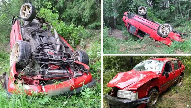 Auto vaurioitui onnettomuudessa pahasti. KUVA: POLIISI
