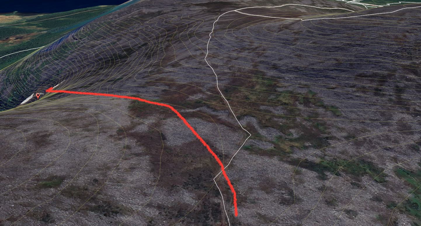 3D tulosuunnasta. Mutka näkyy selvästi